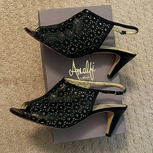 Amalfi by Rangoni black laser cut sling back heels